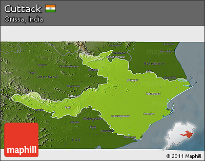Physical 3D Map of Cuttack, darken