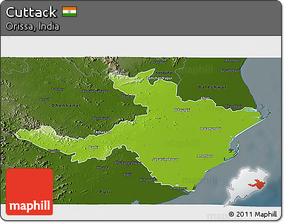 Physical 3D Map of Cuttack, darken