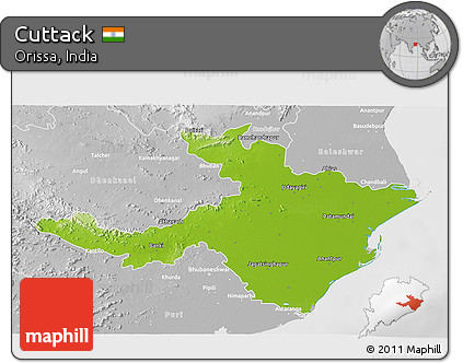 Physical 3D Map of Cuttack, lighten, desaturated