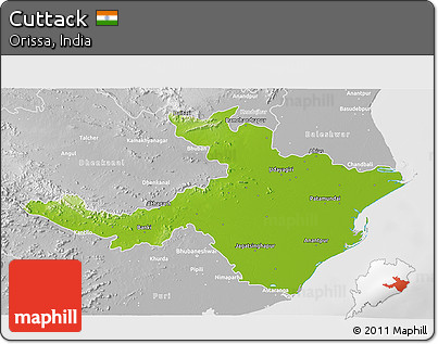 Physical 3D Map of Cuttack, lighten, desaturated