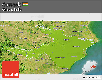 Physical 3D Map of Cuttack, satellite outside