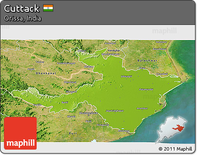 Physical 3D Map of Cuttack, satellite outside