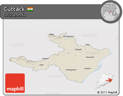 Shaded Relief 3D Map of Cuttack, cropped outside