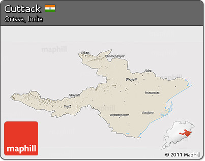 Shaded Relief 3D Map of Cuttack, cropped outside