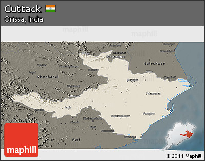 Shaded Relief 3D Map of Cuttack, darken