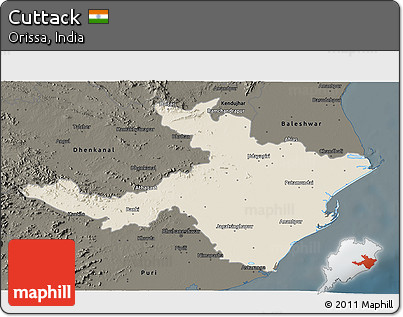Shaded Relief 3D Map of Cuttack, darken