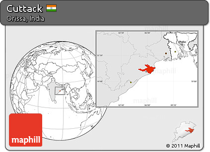Blank Location Map of Cuttack, highlighted country