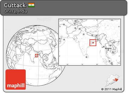 Blank Location Map of Cuttack, highlighted parent region, within the entire country