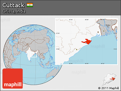 Gray Location Map of Cuttack, highlighted country