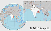 Gray Location Map of Cuttack, highlighted country, highlighted parent region, within the entire country