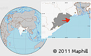 Gray Location Map of Cuttack, highlighted country, highlighted parent region