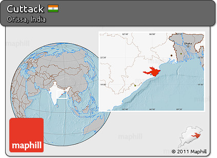 Gray Location Map of Cuttack, highlighted country, hill shading