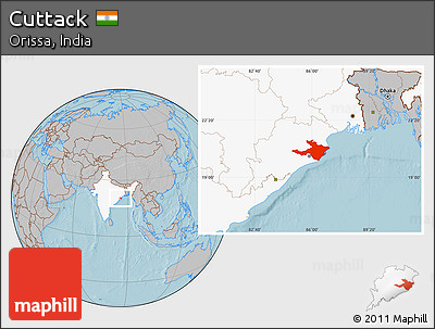 Gray Location Map of Cuttack, highlighted country, hill shading