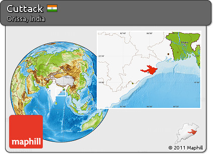 Physical Location Map of Cuttack, highlighted country