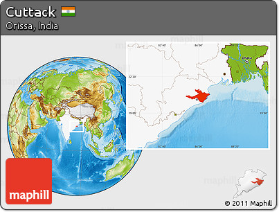 Physical Location Map of Cuttack, highlighted country