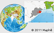 Physical Location Map of Cuttack, highlighted country, highlighted parent region