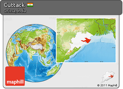 Physical Location Map of Cuttack, highlighted parent region