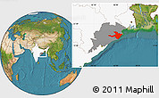 Satellite Location Map of Cuttack, highlighted country, highlighted parent region