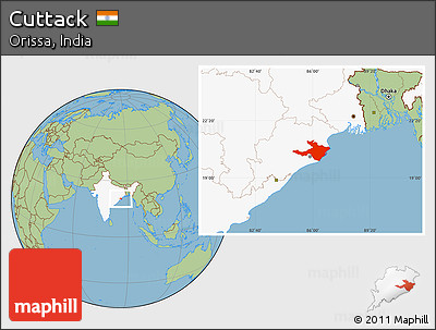 Savanna Style Location Map of Cuttack, highlighted country