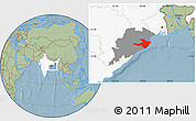 Savanna Style Location Map of Cuttack, highlighted country, highlighted parent region, hill shading