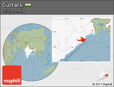 Savanna Style Location Map of Cuttack, highlighted country, hill shading
