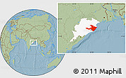 Savanna Style Location Map of Cuttack, highlighted parent region, hill shading