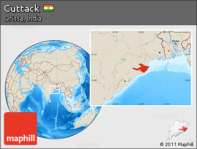 Shaded Relief Location Map of Cuttack