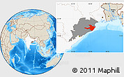 Shaded Relief Location Map of Cuttack, highlighted country, highlighted parent region