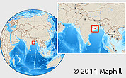 Shaded Relief Location Map of Cuttack, highlighted parent region, within the entire country
