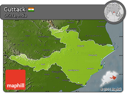 Physical Map of Cuttack, darken