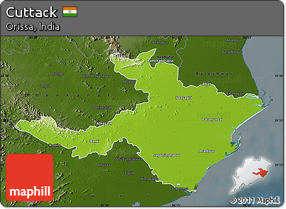 Physical Map of Cuttack, darken