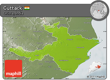 Physical Map of Cuttack, semi-desaturated
