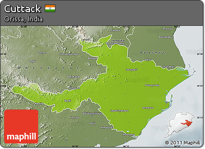 Physical Map of Cuttack, semi-desaturated