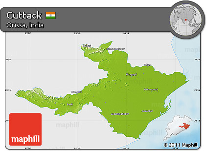 Physical Map of Cuttack, single color outside