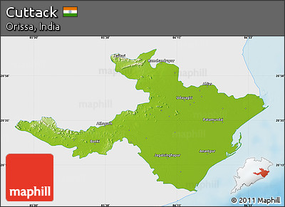 Physical Map of Cuttack, single color outside