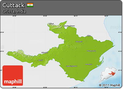 Physical Map of Cuttack, single color outside