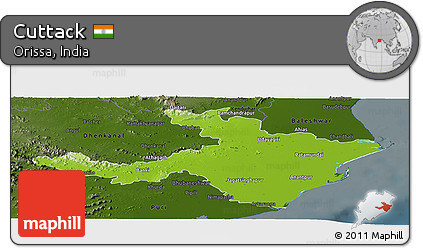 Physical Panoramic Map of Cuttack, darken