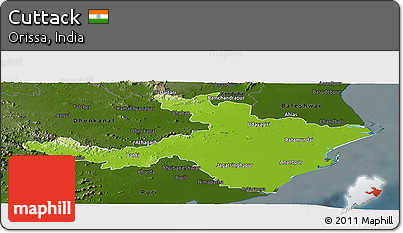 Physical Panoramic Map of Cuttack, darken