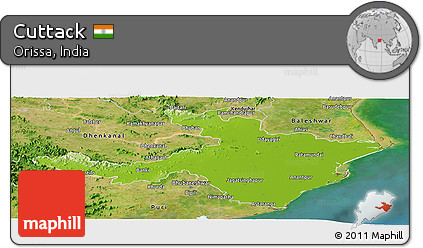 Physical Panoramic Map of Cuttack, satellite outside