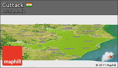 Physical Panoramic Map of Cuttack, satellite outside