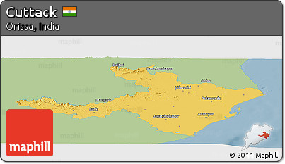 Savanna Style Panoramic Map of Cuttack, single color outside