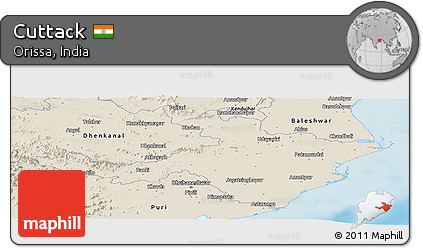 Shaded Relief Panoramic Map of Cuttack
