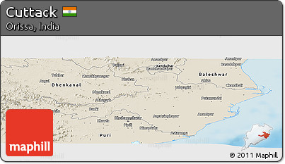 Shaded Relief Panoramic Map of Cuttack
