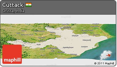 Shaded Relief Panoramic Map of Cuttack, satellite outside