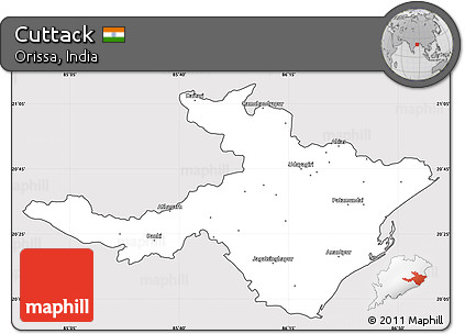 Silver Style Simple Map of Cuttack, cropped outside