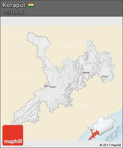 Classic Style 3D Map of Koraput, single color outside