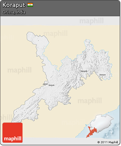 Classic Style 3D Map of Koraput, single color outside