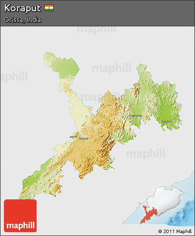 Physical 3D Map of Koraput, single color outside