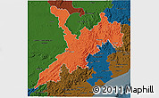 Political 3D Map of Koraput, darken