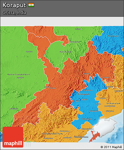Political 3D Map of Koraput